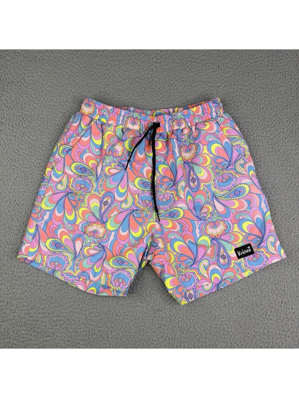 Kulani Kinis Men's Small Tropical Swim Trunks Colorful Groovy Floral Lined